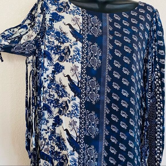 Anthropologie Sea Gypsies Roxanna Peacock Fringe Mini Dress Sz S - Picture 7 of 13